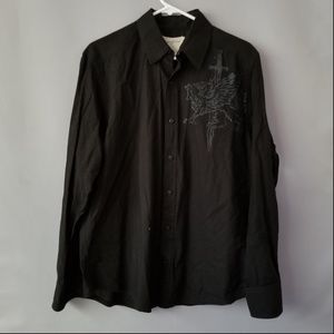 X DKNY BUTTON DOWN SHIRT GOTHIC DESIGN BLACK